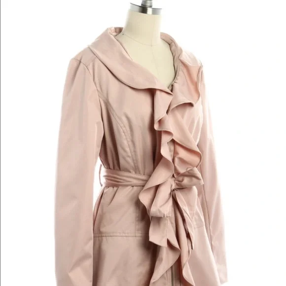 Cynthia Rowley Pink Ruffled Trench Coat Sz M - Picture 3 of 3